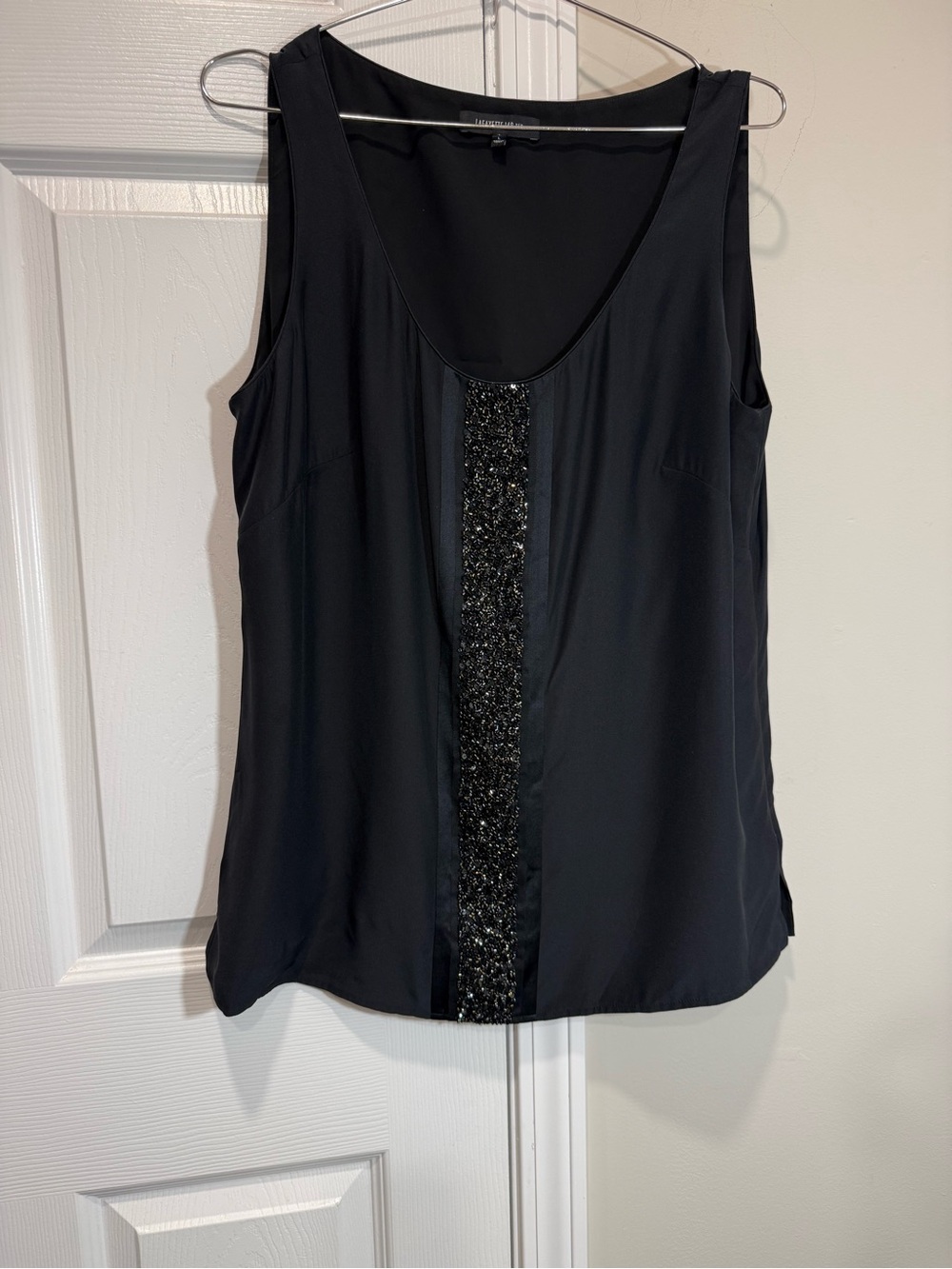 Lafayette 148 New York 100% Silk Beaded Sleeveless Blouse Top Black L